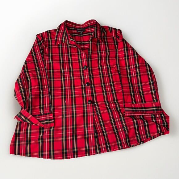 Foxcroft Wrinkle Free Shaped Fit Shirt Womens 24W Black Red Plaid Button Up - Picture 1 of 8